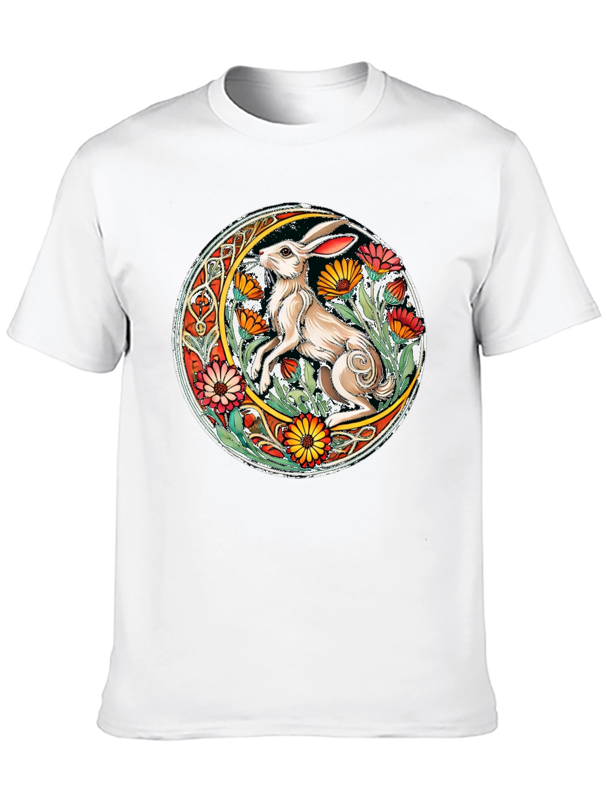Celtic Hare Flower Circle Graphic T-Shirt