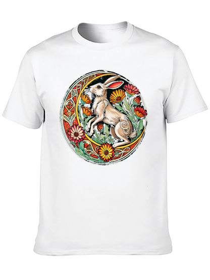 Celtic Hare Flower Circle Graphic T-Shirt
