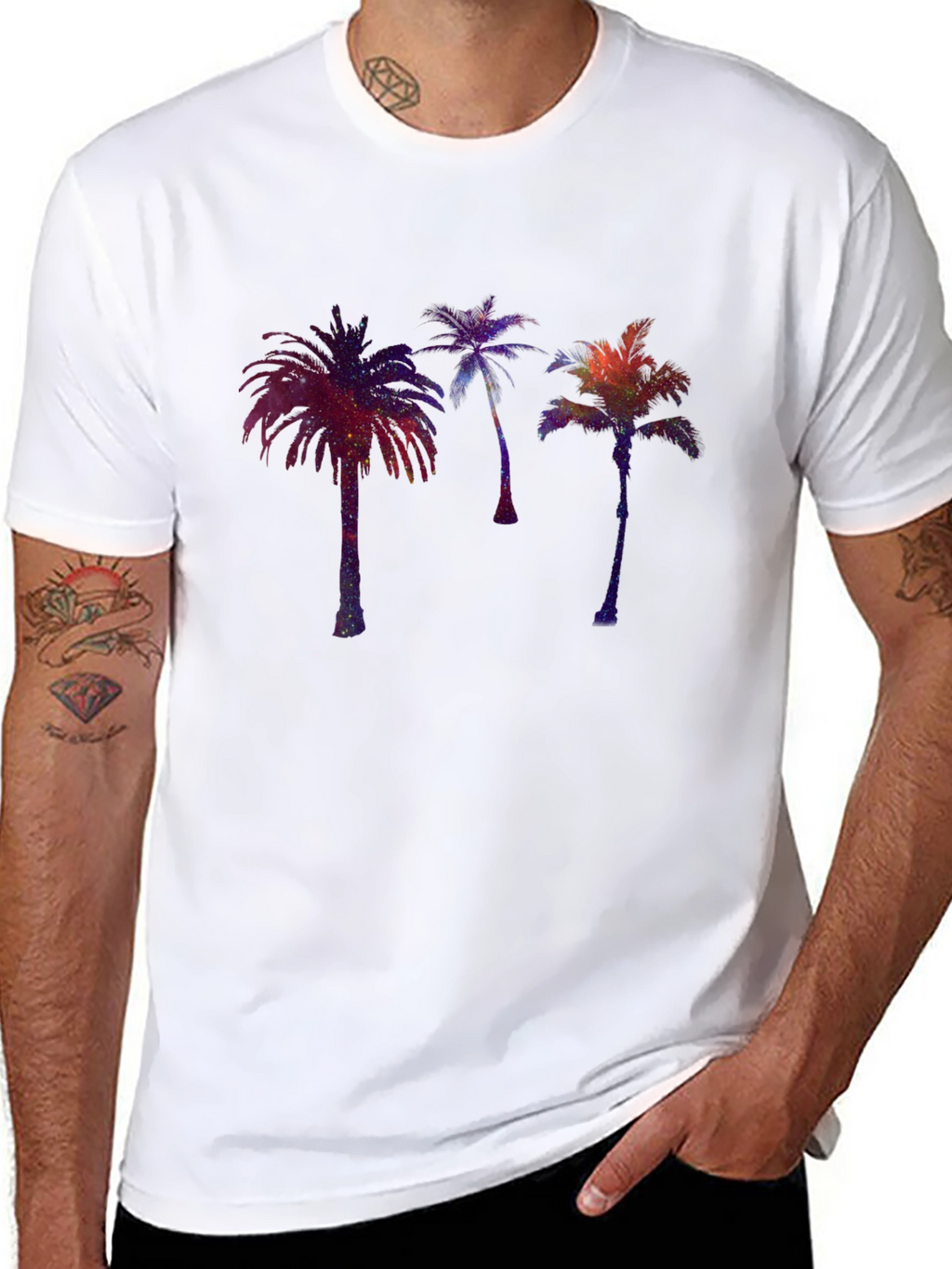 Cosmic Palm Tree Graphic Black T-Shirt