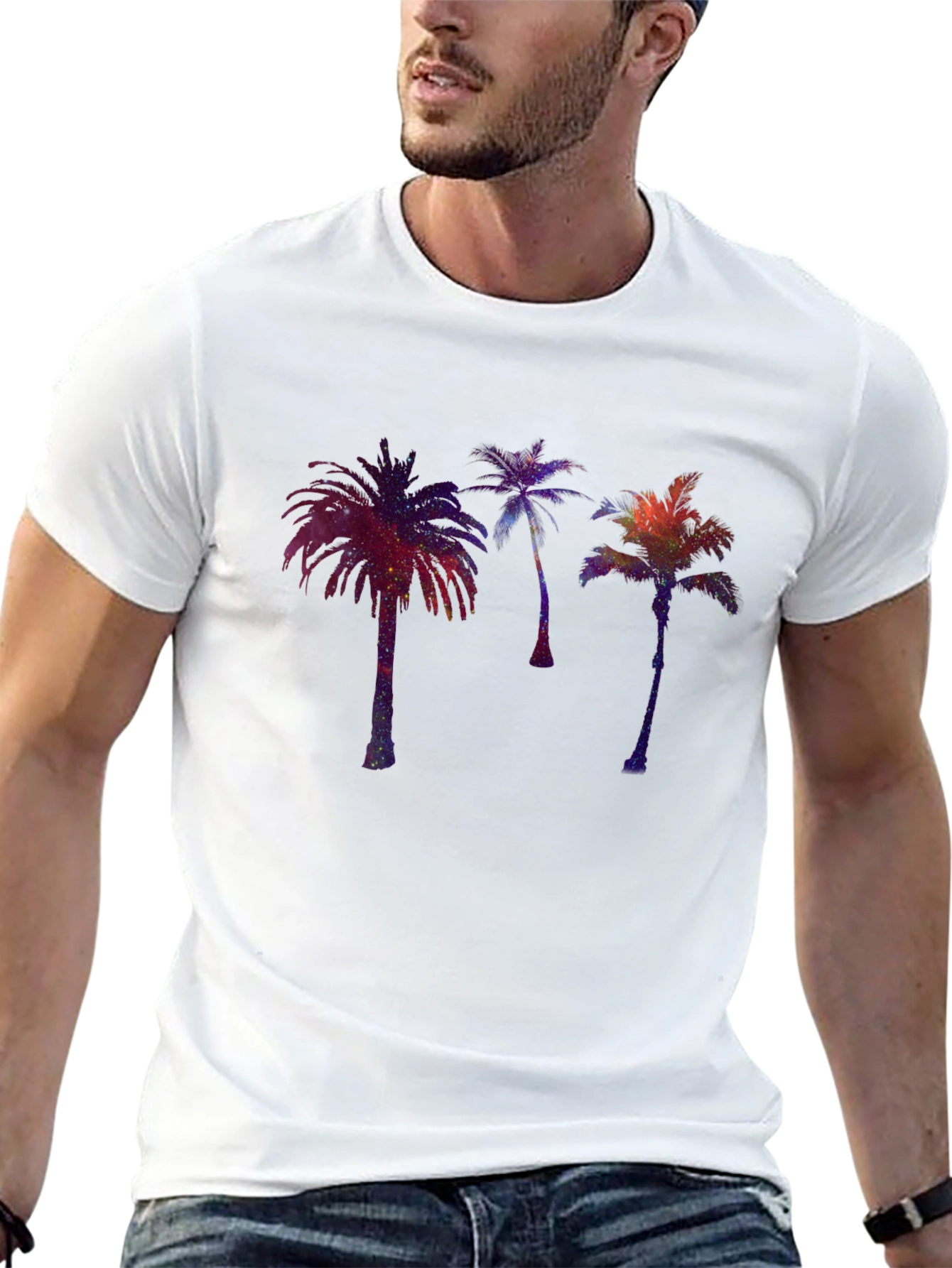 Cosmic Palm Tree Graphic Black T-Shirt