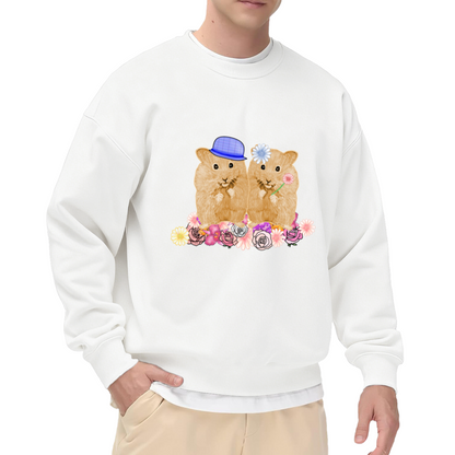 Cute Hamster Couple Floral Crewneck Sweatshirt, Kawaii Pet Illustration Pullover, Friendship Gift