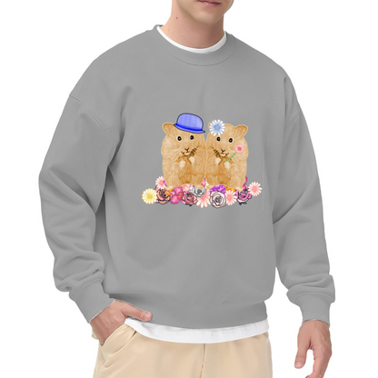 Cute Hamster Couple Floral Crewneck Sweatshirt, Kawaii Pet Illustration Pullover, Friendship Gift