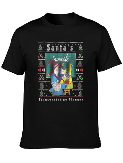 Santas Favorite Transportation Planner Ugly Christmas T-Shirt