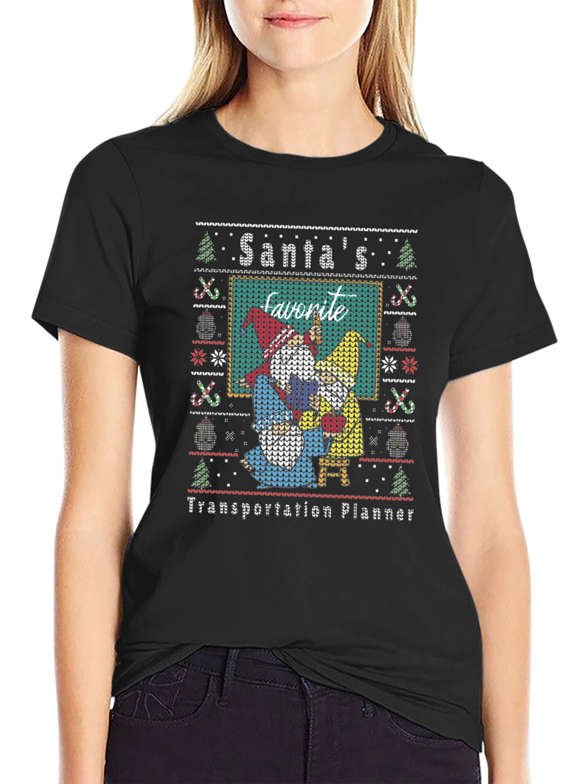 Santas Favorite Transportation Planner Ugly Christmas T-Shirt