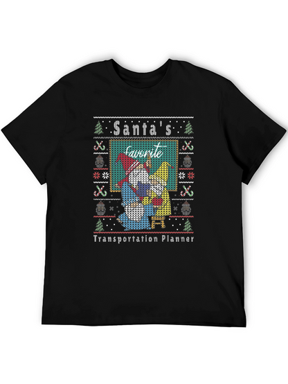 Santas Favorite Transportation Planner Ugly Christmas T-Shirt