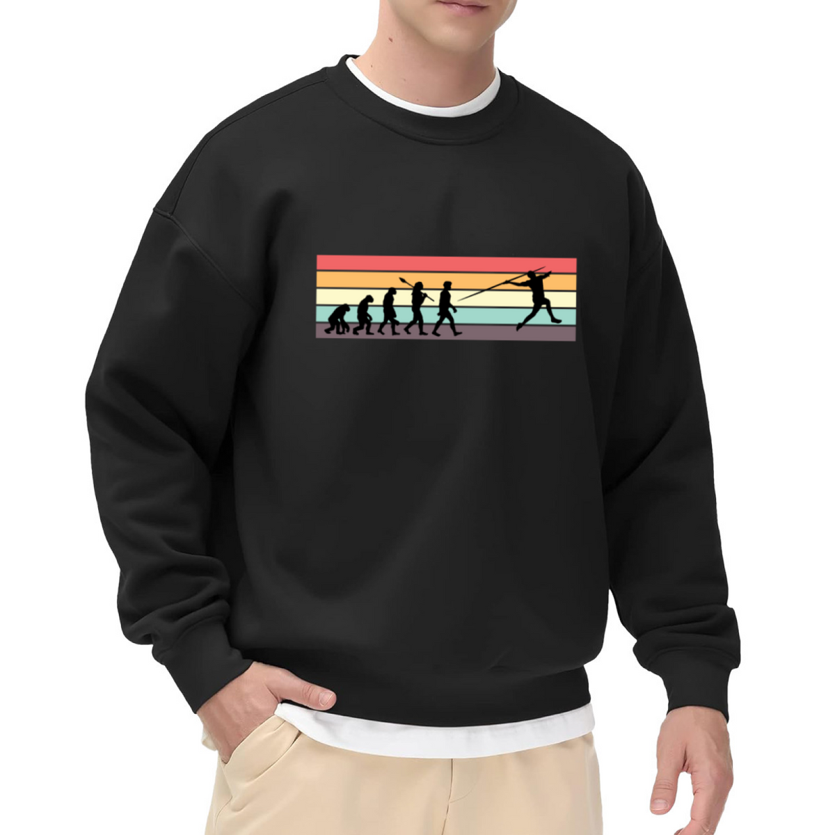 Golf Evolution Sweatshirt | Human Evolution Golf Swing Graphic Crewneck, Retro Sunset Stripes Pullover Top, Funny Golfer Gift for Men Women