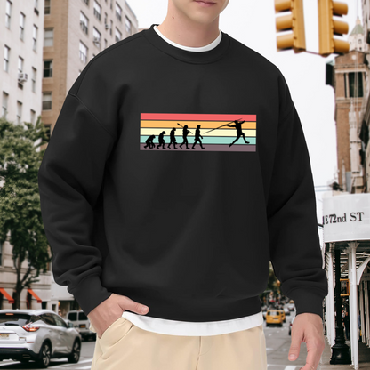 Golf Evolution Sweatshirt | Human Evolution Golf Swing Graphic Crewneck, Retro Sunset Stripes Pullover Top, Funny Golfer Gift for Men Women