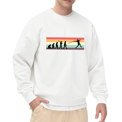 Golf Evolution Sweatshirt | Human Evolution Golf Swing Graphic Crewneck, Retro Sunset Stripes Pullover Top, Funny Golfer Gift for Men Women