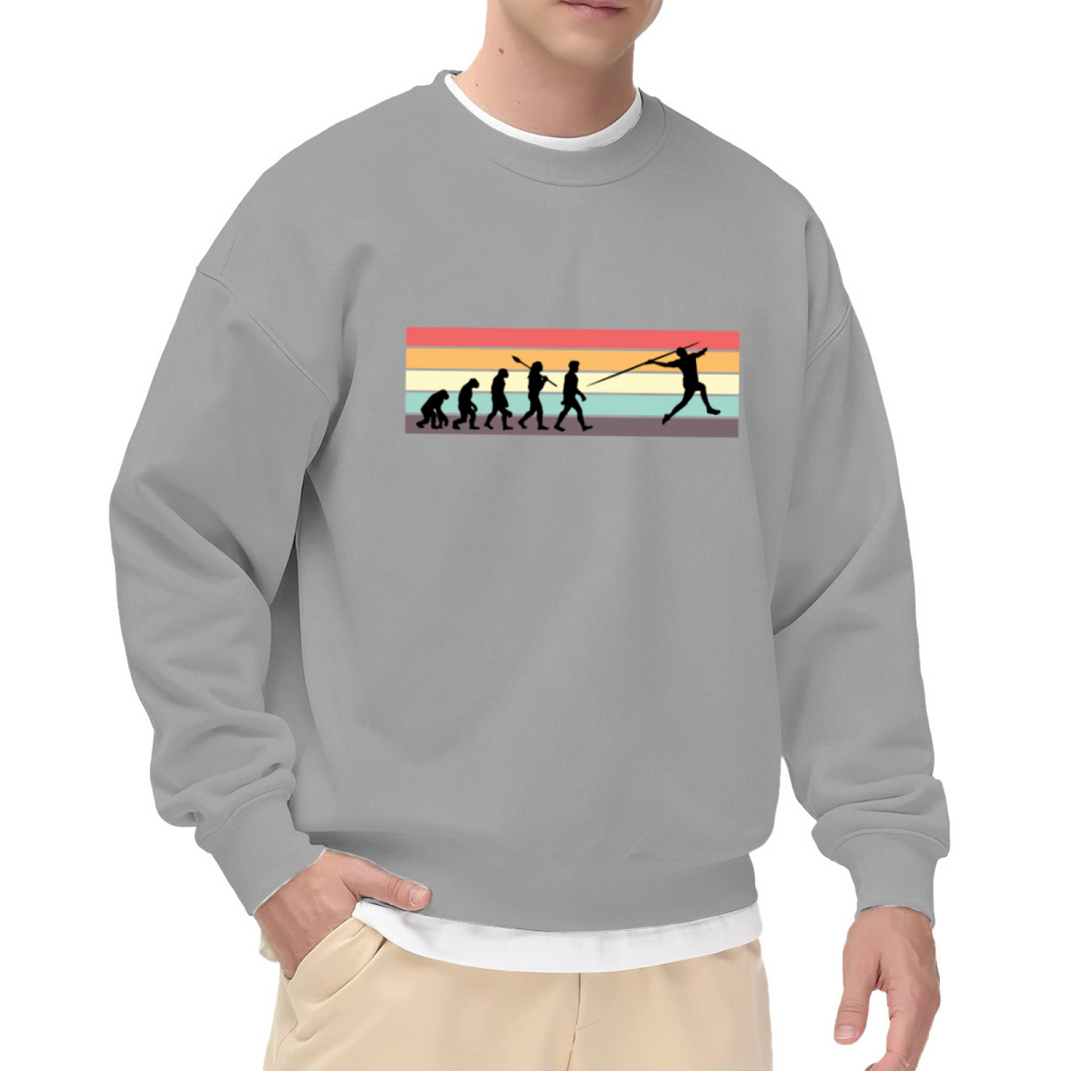 Golf Evolution Sweatshirt | Human Evolution Golf Swing Graphic Crewneck, Retro Sunset Stripes Pullover Top, Funny Golfer Gift for Men Women