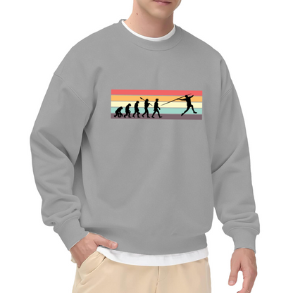 Golf Evolution Sweatshirt | Human Evolution Golf Swing Graphic Crewneck, Retro Sunset Stripes Pullover Top, Funny Golfer Gift for Men Women