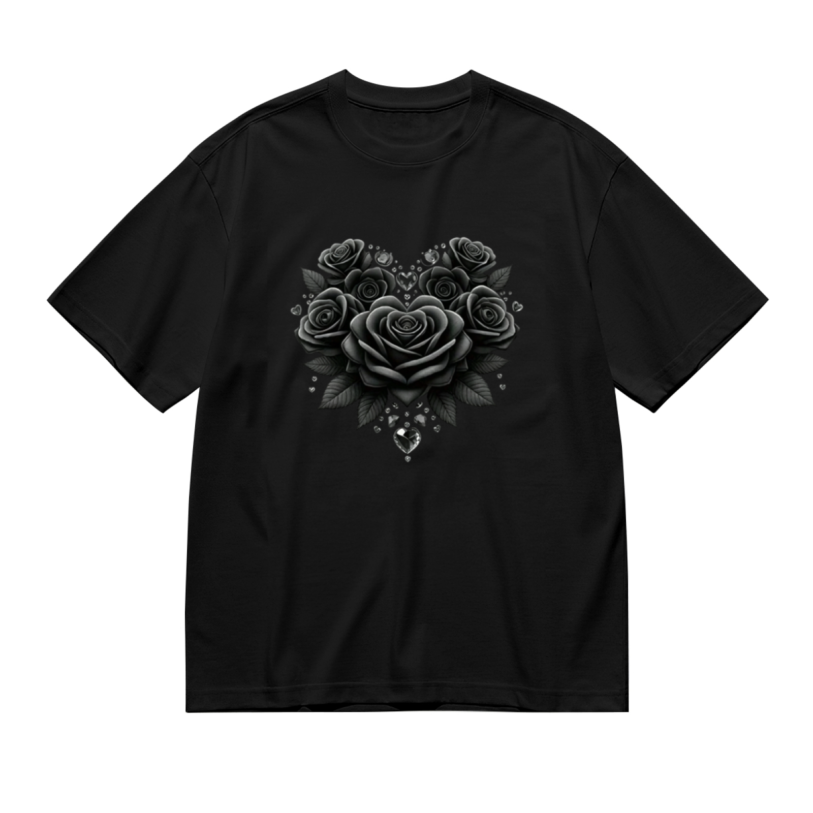 Gothic Black Rose Diamond Heart Dark Aesthetic Top