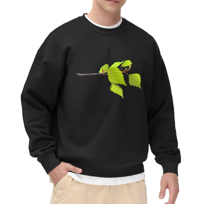 Realistic Birch Branch Botanical Crewneck Sweatshirt | Green Leaves Nature Illustration Pullover, Plant Lover Gift