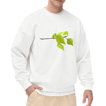 Realistic Birch Branch Botanical Crewneck Sweatshirt | Green Leaves Nature Illustration Pullover, Plant Lover Gift