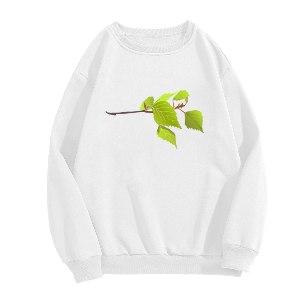 Realistic Birch Branch Botanical Crewneck Sweatshirt | Green Leaves Nature Illustration Pullover, Plant Lover Gift