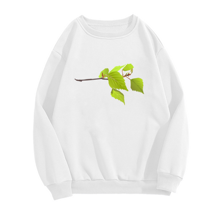 Realistic Birch Branch Botanical Crewneck Sweatshirt | Green Leaves Nature Illustration Pullover, Plant Lover Gift