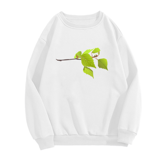 Realistic Birch Branch Botanical Crewneck Sweatshirt | Green Leaves Nature Illustration Pullover, Plant Lover Gift