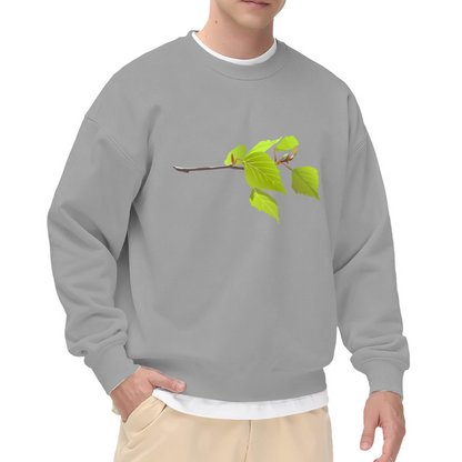 Realistic Birch Branch Botanical Crewneck Sweatshirt | Green Leaves Nature Illustration Pullover, Plant Lover Gift