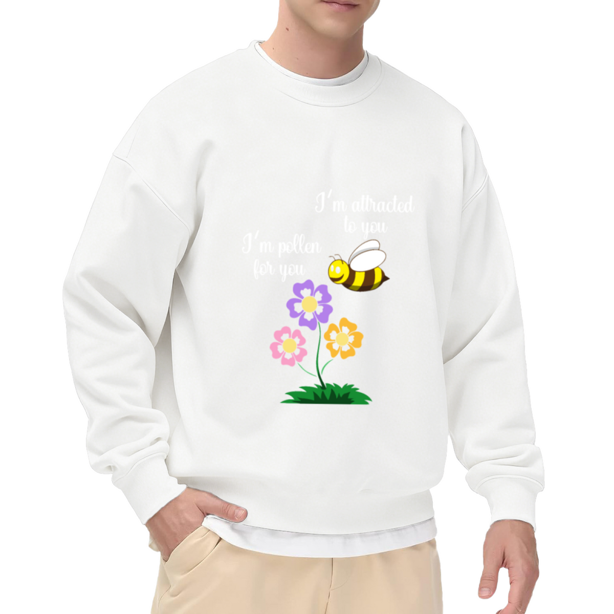 I'm Pollen For You Cute Bee Pun Crewneck Sweatshirt | Funny Flower Bee Romance Pullover, Valentine's Day Gift