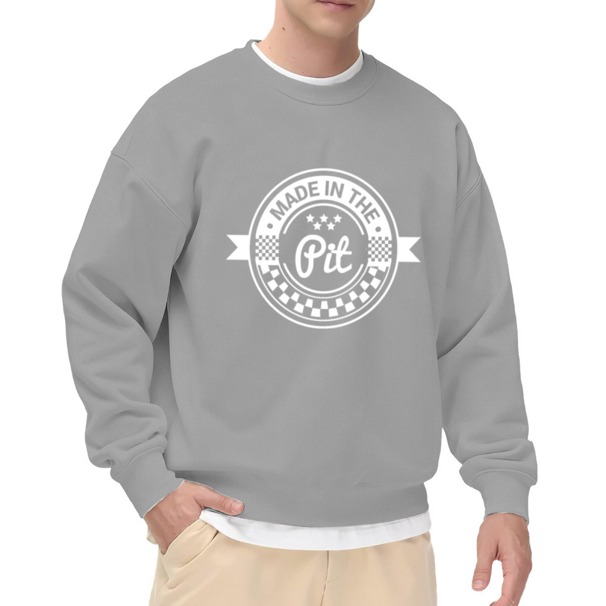 Made In The Pit Racing Badge Crewneck Sweatshirt, Checkered Flag Motorsport Pullover, Pit Crew Gift