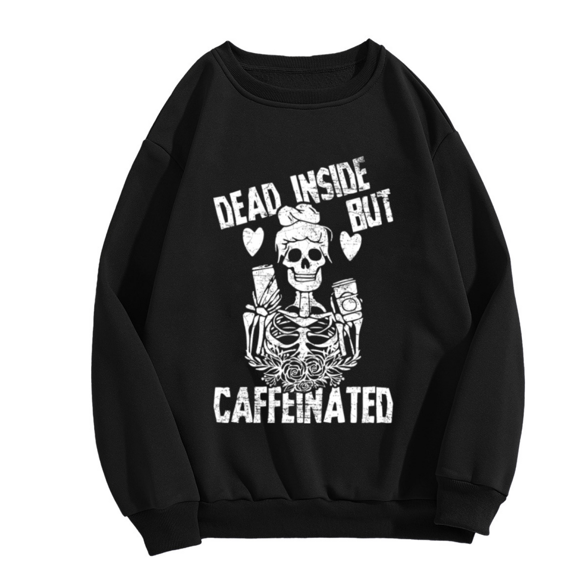 Dead Inside But Caffeinated Skeleton Coffee Crewneck Sweatshirt | Grunge Dark Humor Pullover, Coffee Lover Gift