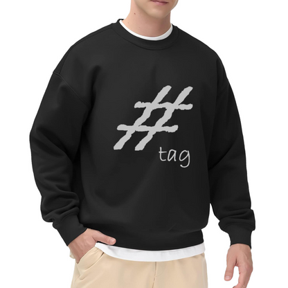 Hashtag Tag Hand-Drawn Graphic Crewneck Sweatshirt | Minimalist Social Media Print Pullover, Streetwear Top