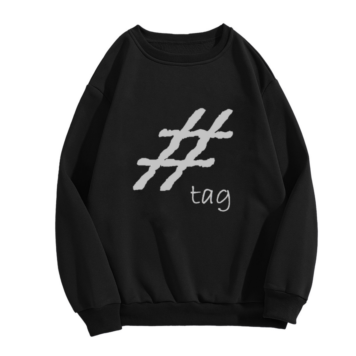 Hashtag Tag Hand-Drawn Graphic Crewneck Sweatshirt | Minimalist Social Media Print Pullover, Streetwear Top