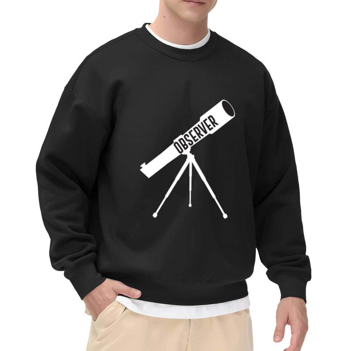 Observer Telescope Stargazer Minimalist Crewneck Sweatshirt | Astronomy Night Sky Pullover, Space Lover Gift