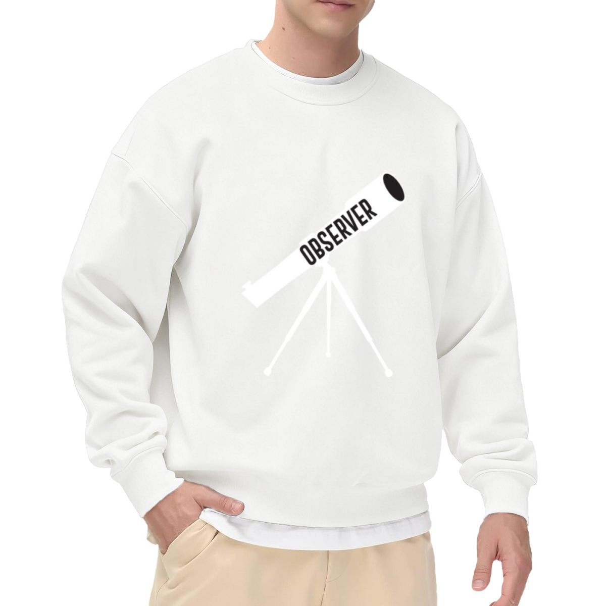 Observer Telescope Stargazer Minimalist Crewneck Sweatshirt | Astronomy Night Sky Pullover, Space Lover Gift