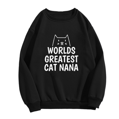 World's Greatest Cat Nana Crewneck Sweatshirt - Cute Cat Line Art Gift, Grandma From Cat Pullover, Fur Grandma Top