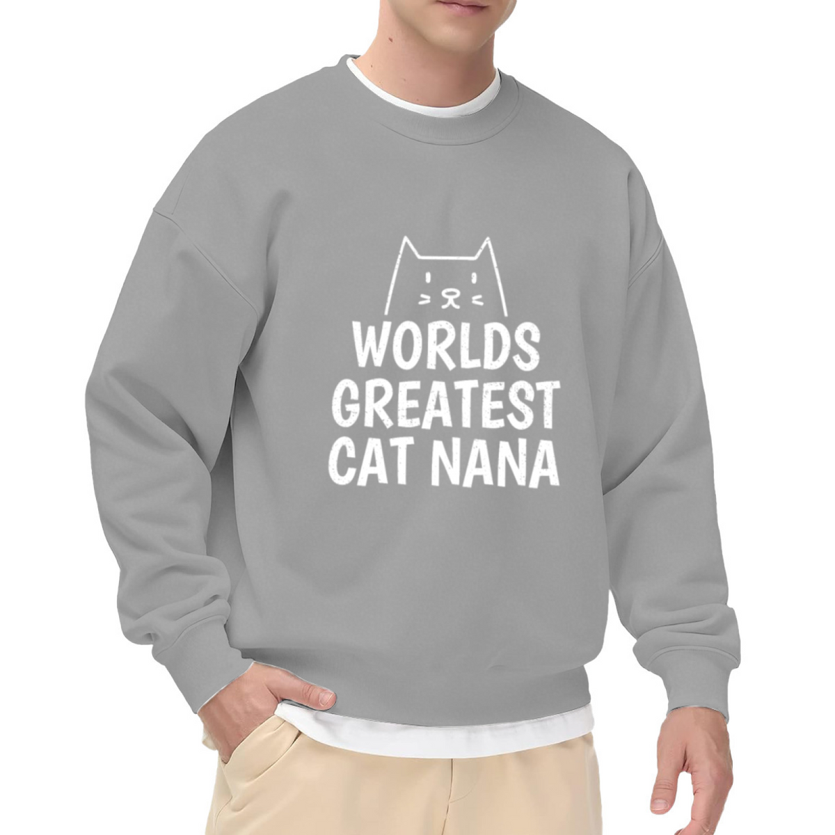 World's Greatest Cat Nana Crewneck Sweatshirt - Cute Cat Line Art Gift, Grandma From Cat Pullover, Fur Grandma Top
