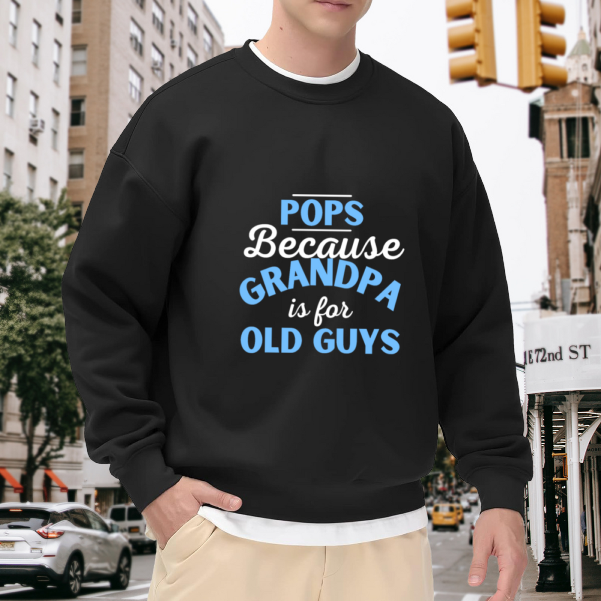 POPS Because GRANDPA is for OLD GUYS Funny Crewneck Sweatshirt for New Grandpas