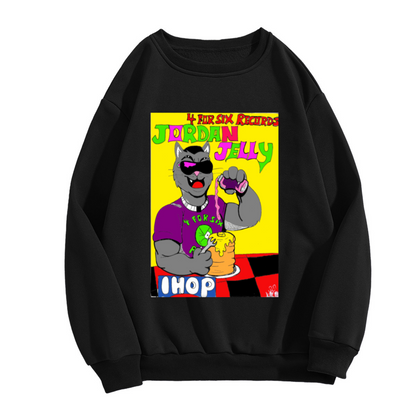 Cartoon Cat Pancakes Jelly Sweatshirt | Funny Diner Breakfast Graphic Crewneck, Retro Cat Pullover Top, Cat Lover Gift for Women Men
