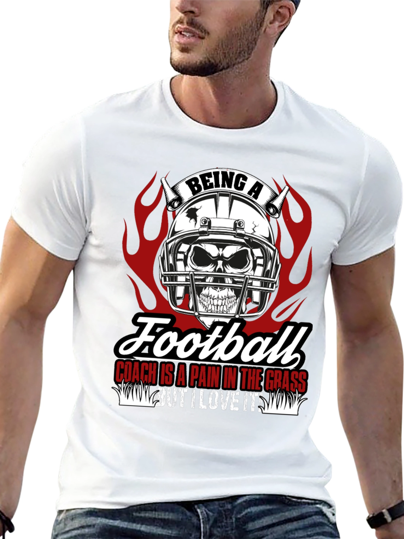 Football Coach Skull Graphic T-Shirt