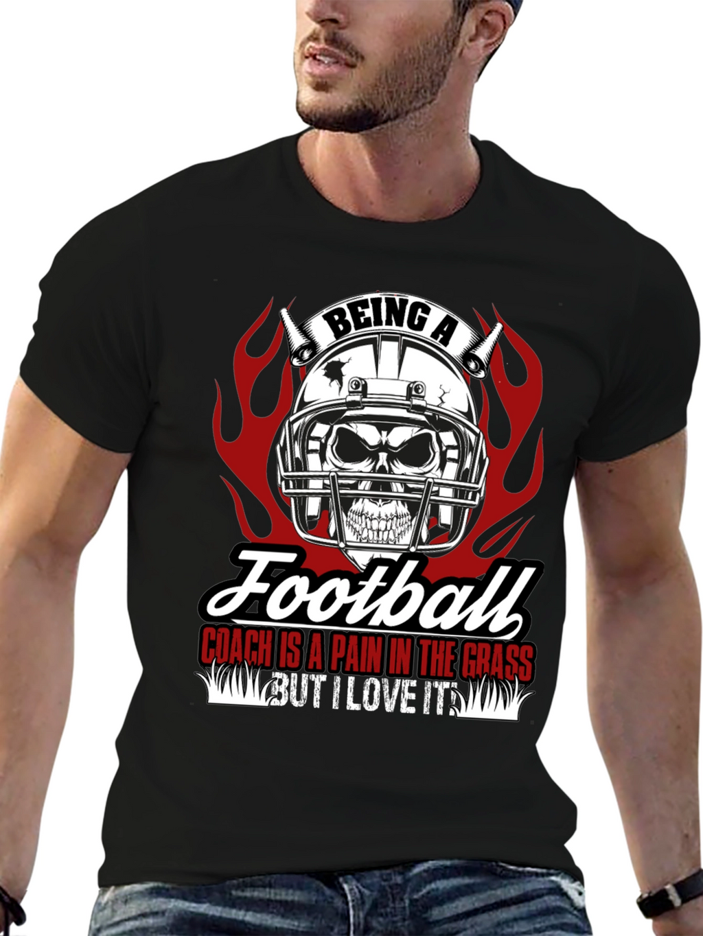 Football Coach Skull Graphic T-Shirt