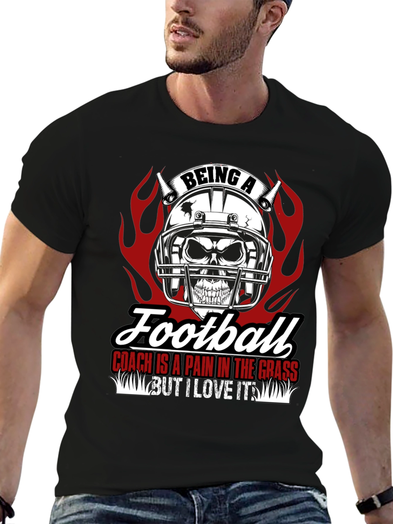 Football Coach Skull Graphic T-Shirt