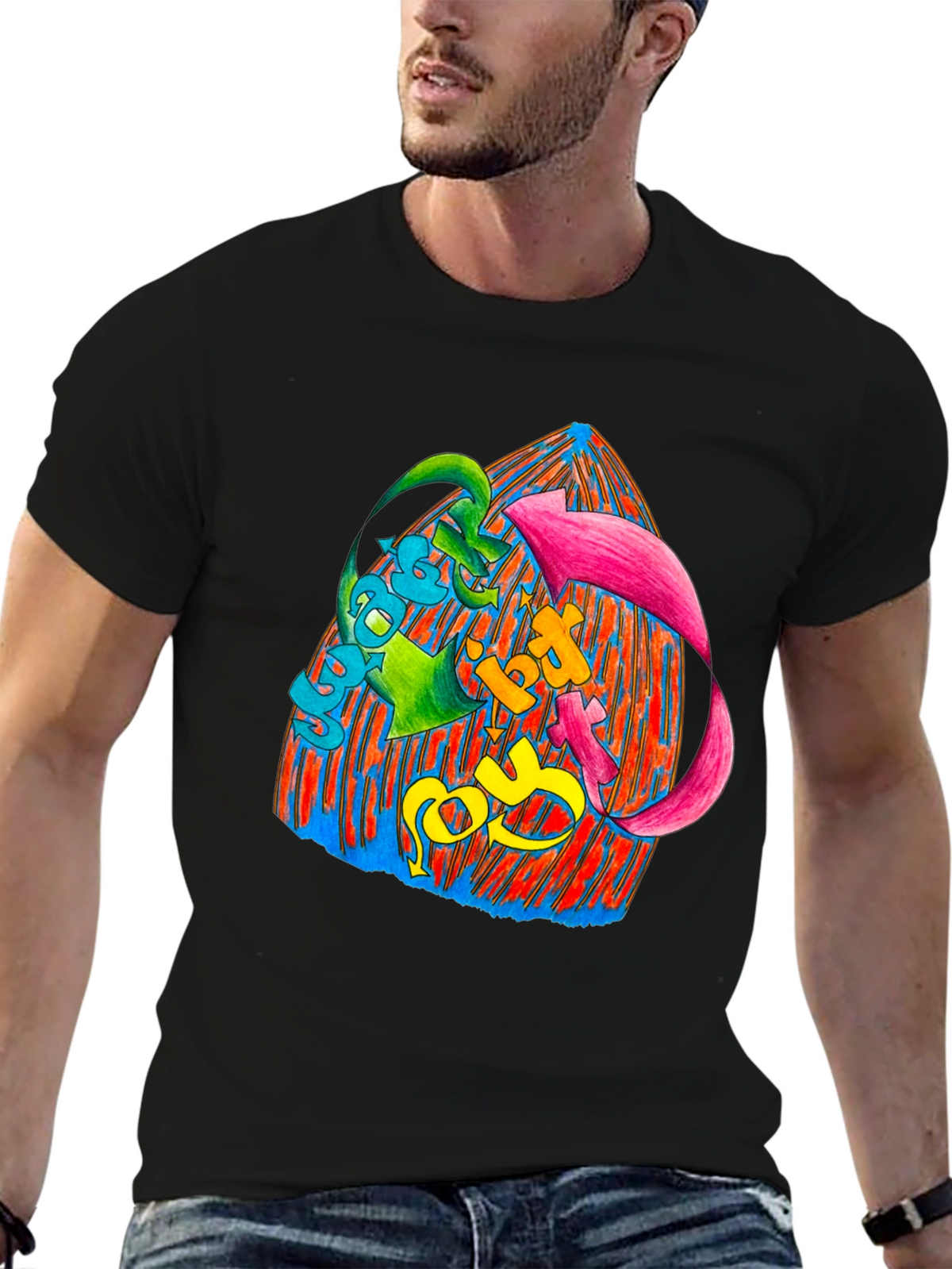 Vibrant Graphic Print Black T-Shirt