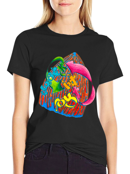 Vibrant Graphic Print Black T-Shirt