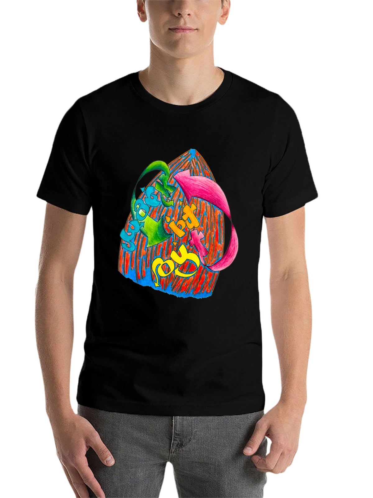 Vibrant Graphic Print Black T-Shirt