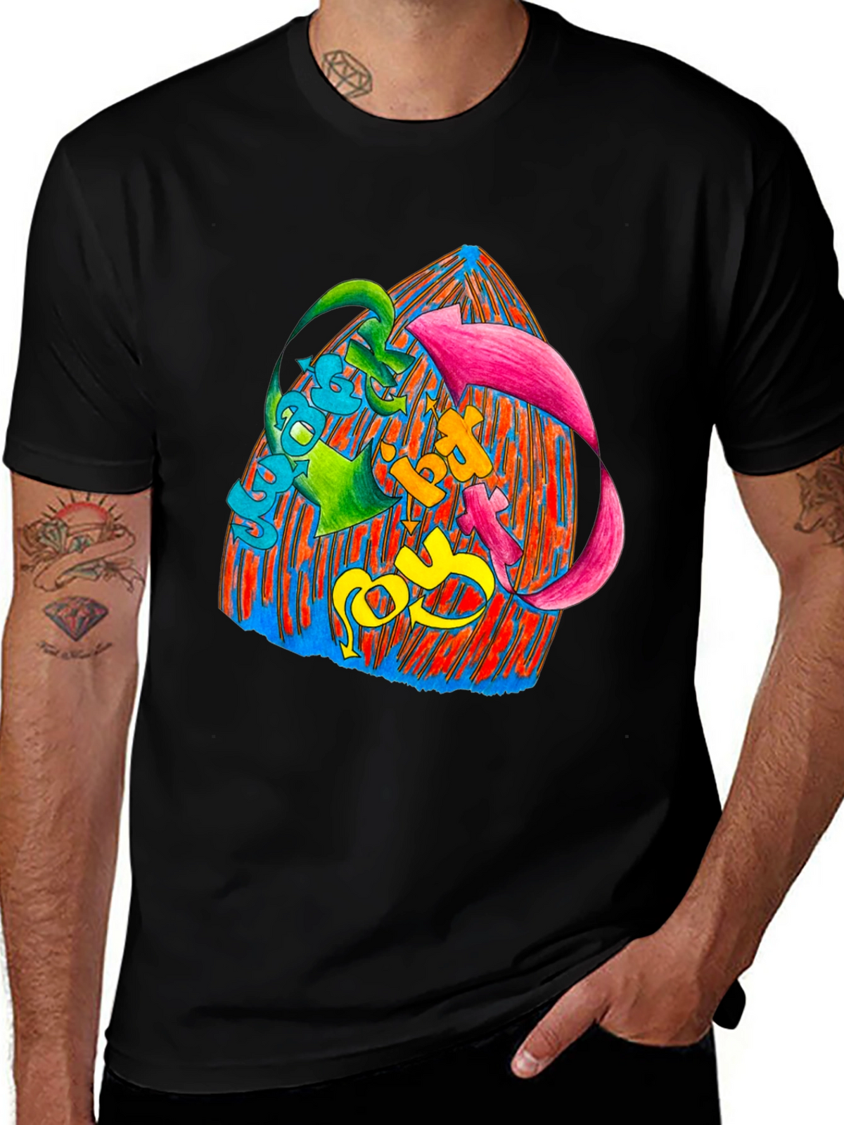 Vibrant Graphic Print Black T-Shirt
