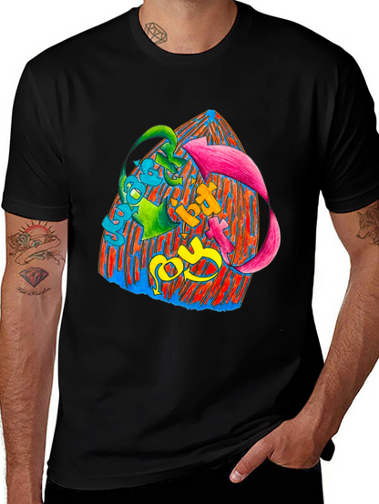 Vibrant Graphic Print Black T-Shirt