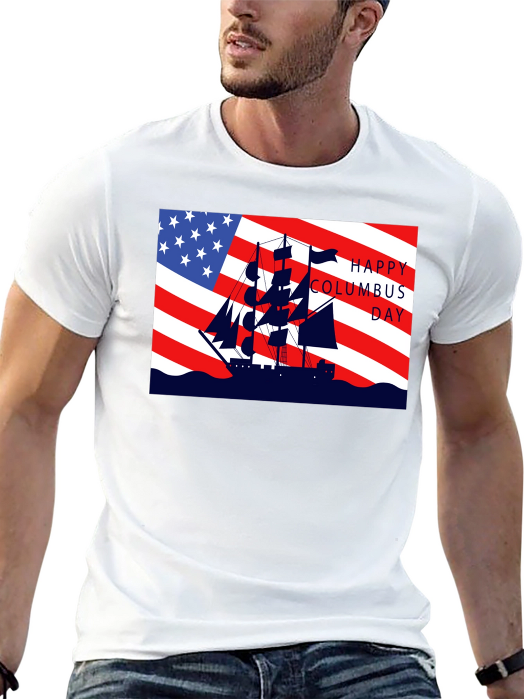 Columbus Day T-Shirt American Flag Sailing Ship Tee