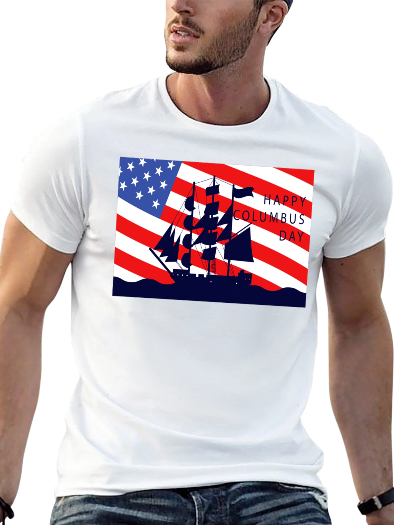 Columbus Day T-Shirt American Flag Sailing Ship Tee