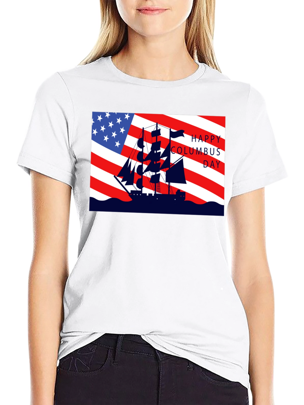 Columbus Day T-Shirt American Flag Sailing Ship Tee