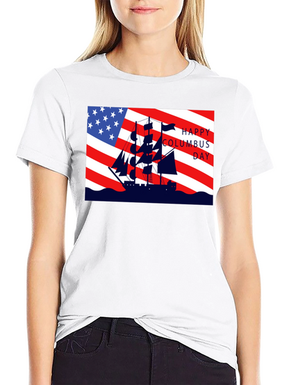 Columbus Day T-Shirt American Flag Sailing Ship Tee