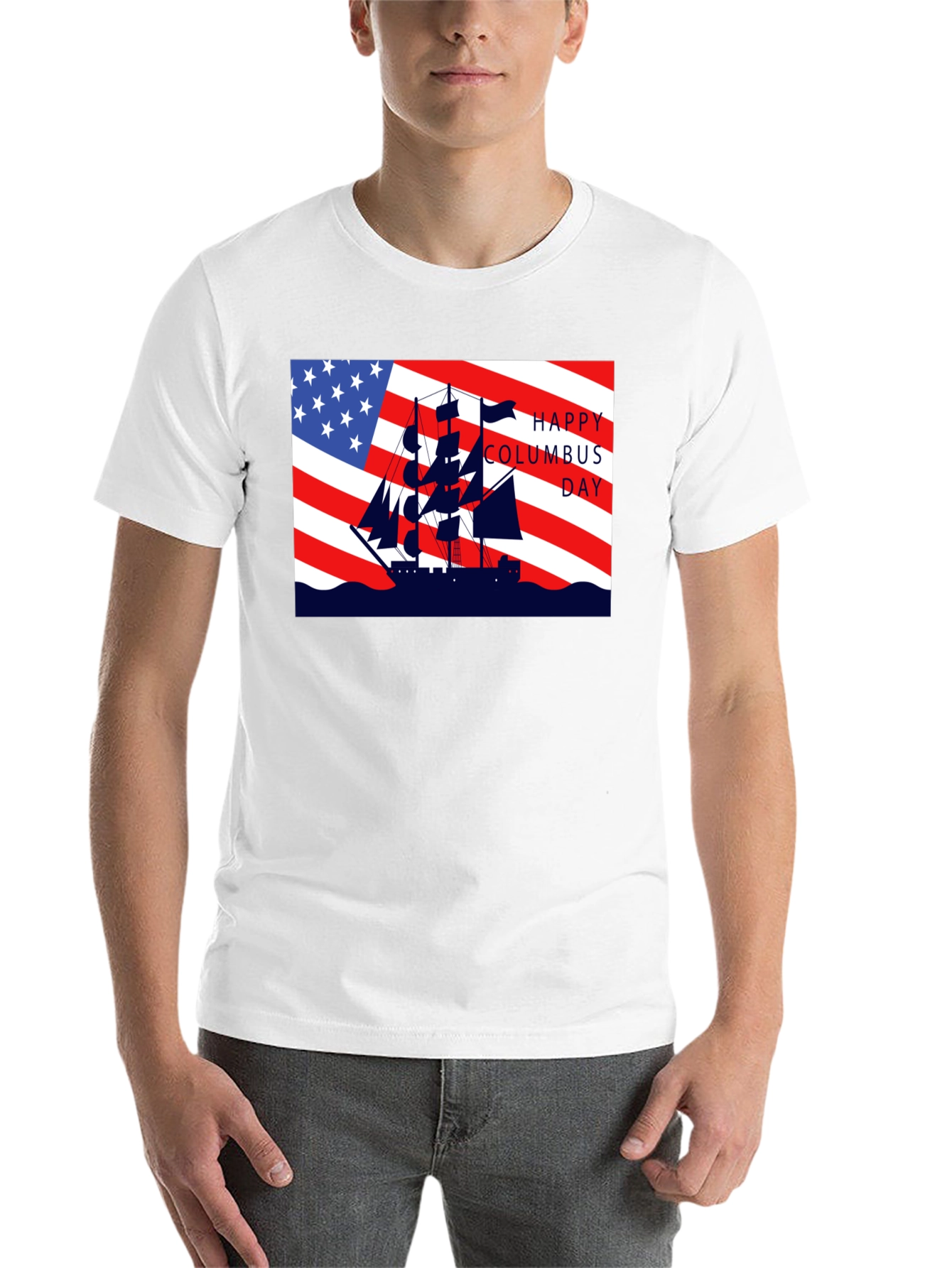Columbus Day T-Shirt American Flag Sailing Ship Tee