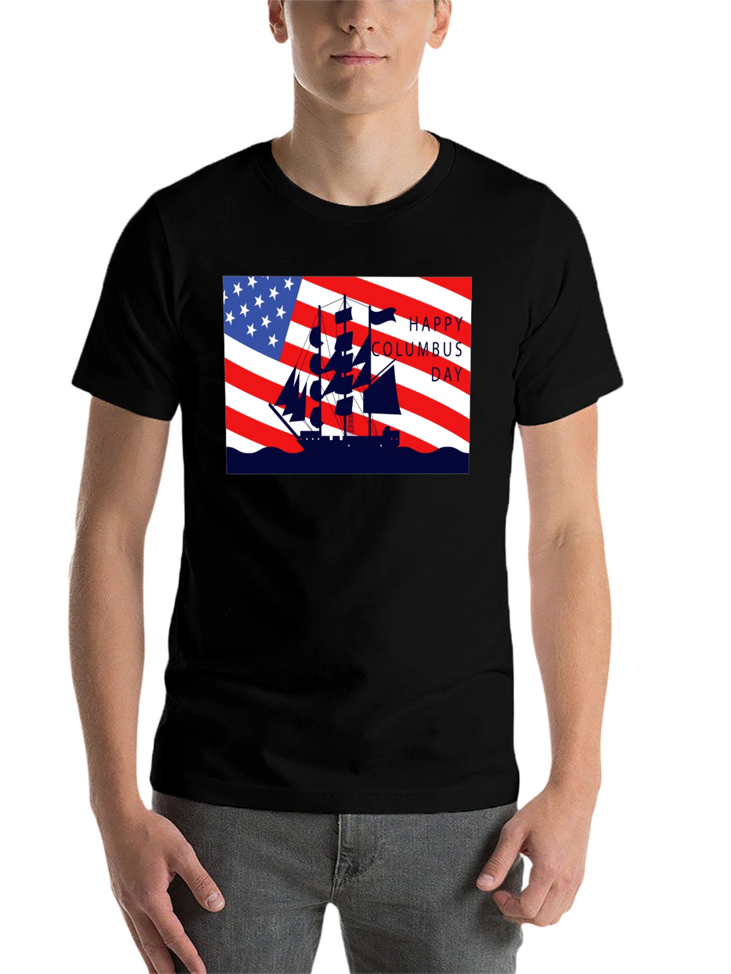 Columbus Day T-Shirt American Flag Sailing Ship Tee