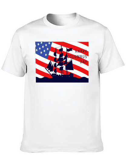 Columbus Day T-Shirt American Flag Sailing Ship Tee