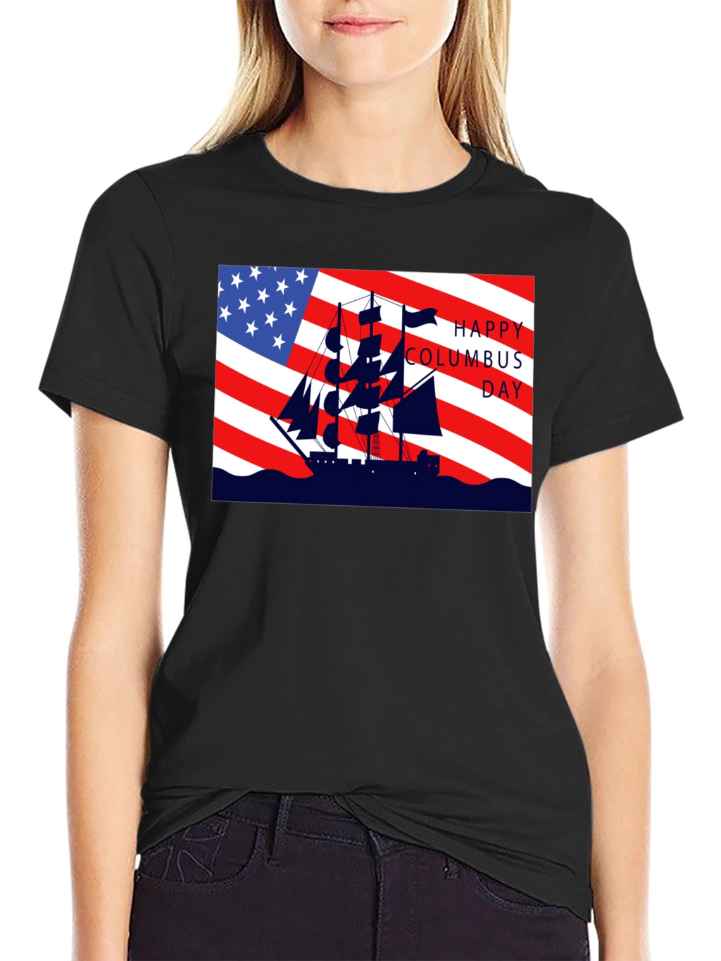 Columbus Day T-Shirt American Flag Sailing Ship Tee