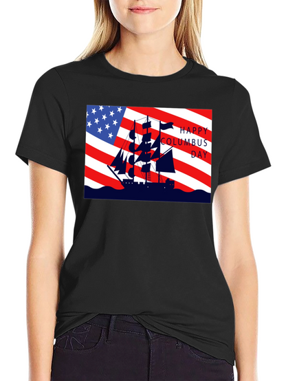 Columbus Day T-Shirt American Flag Sailing Ship Tee