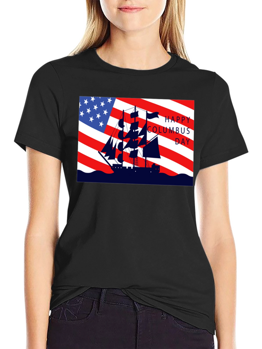 Columbus Day T-Shirt American Flag Sailing Ship Tee